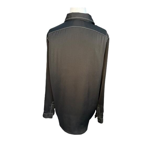 Urban Outfitters Women's Small Black Button-Up Blouse White Stitching Satin Feel - Picture 3 of 7